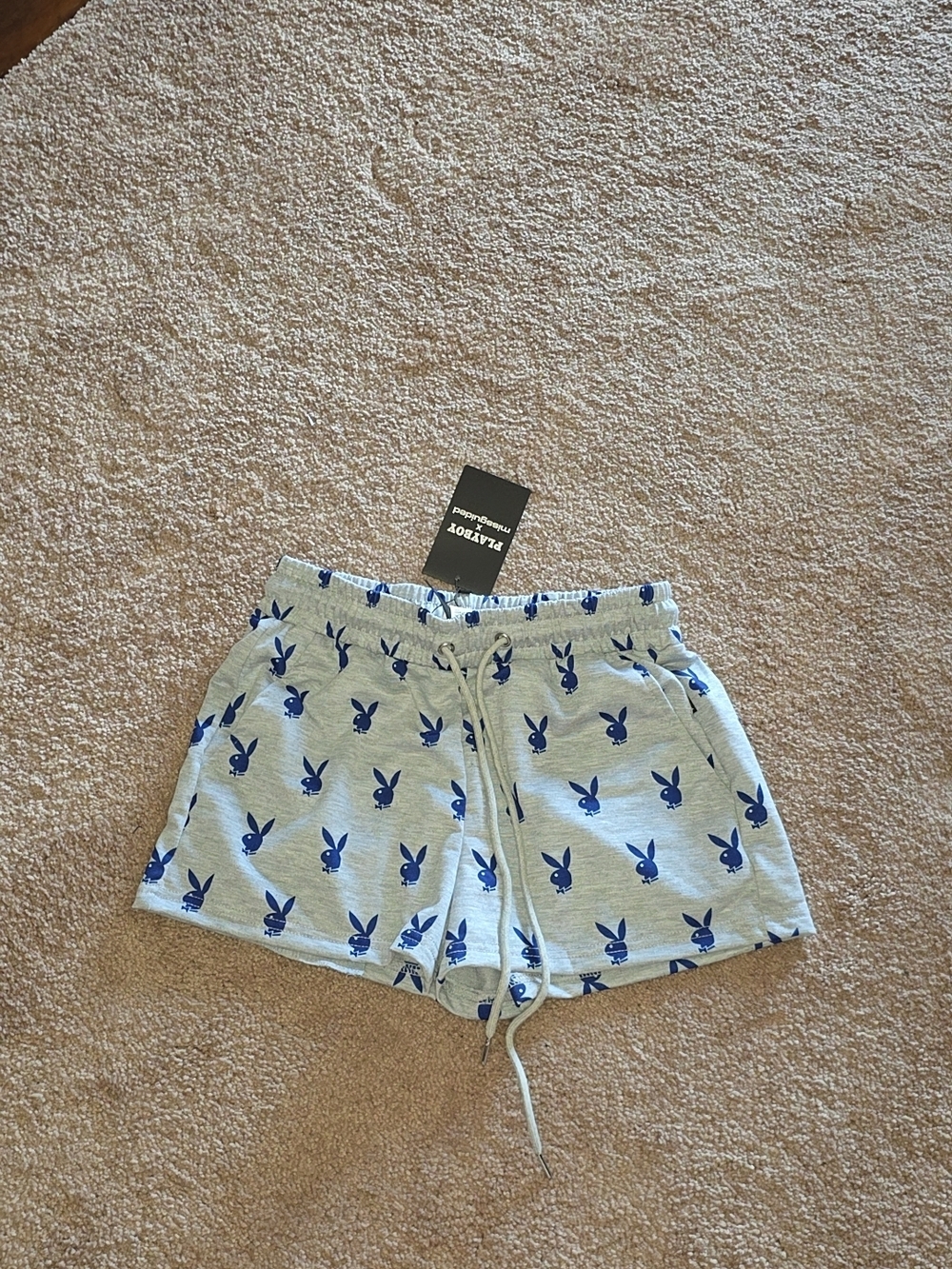 PLAYBOY Gray Shorts with Blue Bunny Print